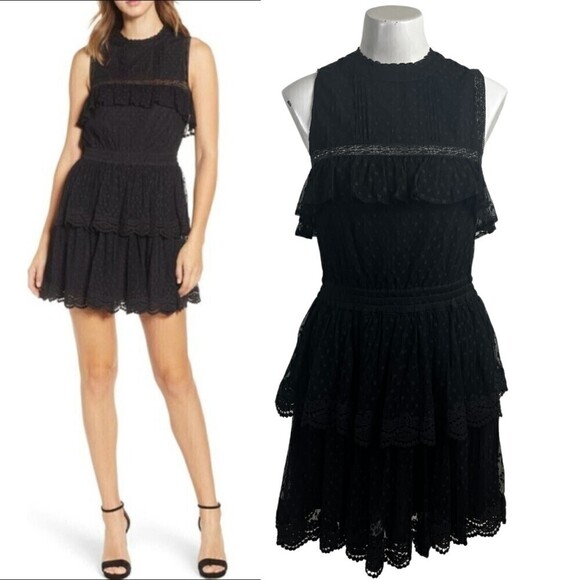 Misa Liat Point D'esprit Size XS Black Swiss Dot Lace Tiered NEW Mini Dress - Picture 15 of 15